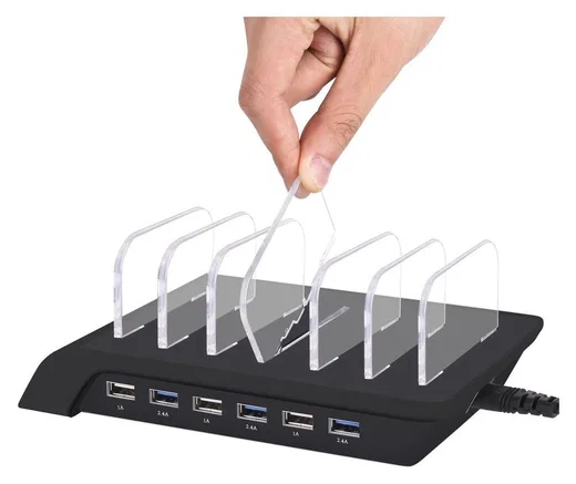 Universeel Oplaad Station 6 Poort USB Oplader 50W Zwart afbeelding 12