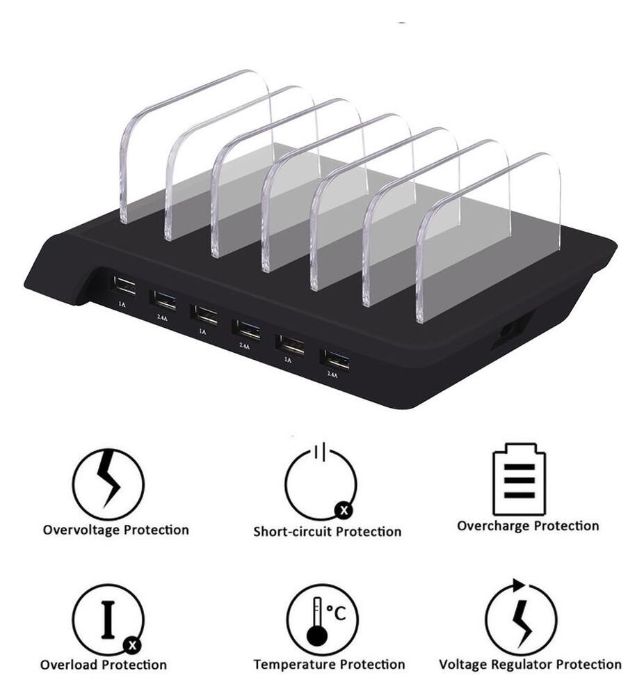 Universeel Oplaad Station 6 Poort USB Oplader 50W Zwart afbeelding 15