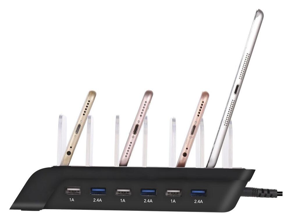 Universeel Oplaad Station 6 Poort USB Oplader 50W Zwart afbeelding 11