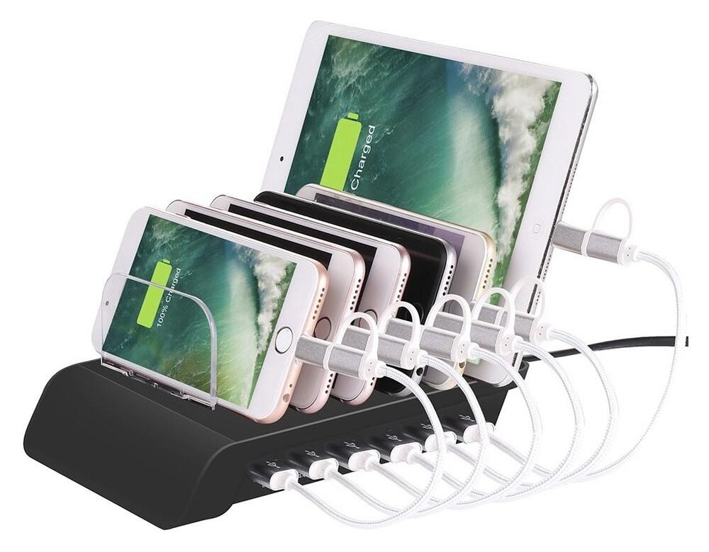 Universeel Oplaad Station 6 Poort USB Oplader 50W Zwart afbeelding 1
