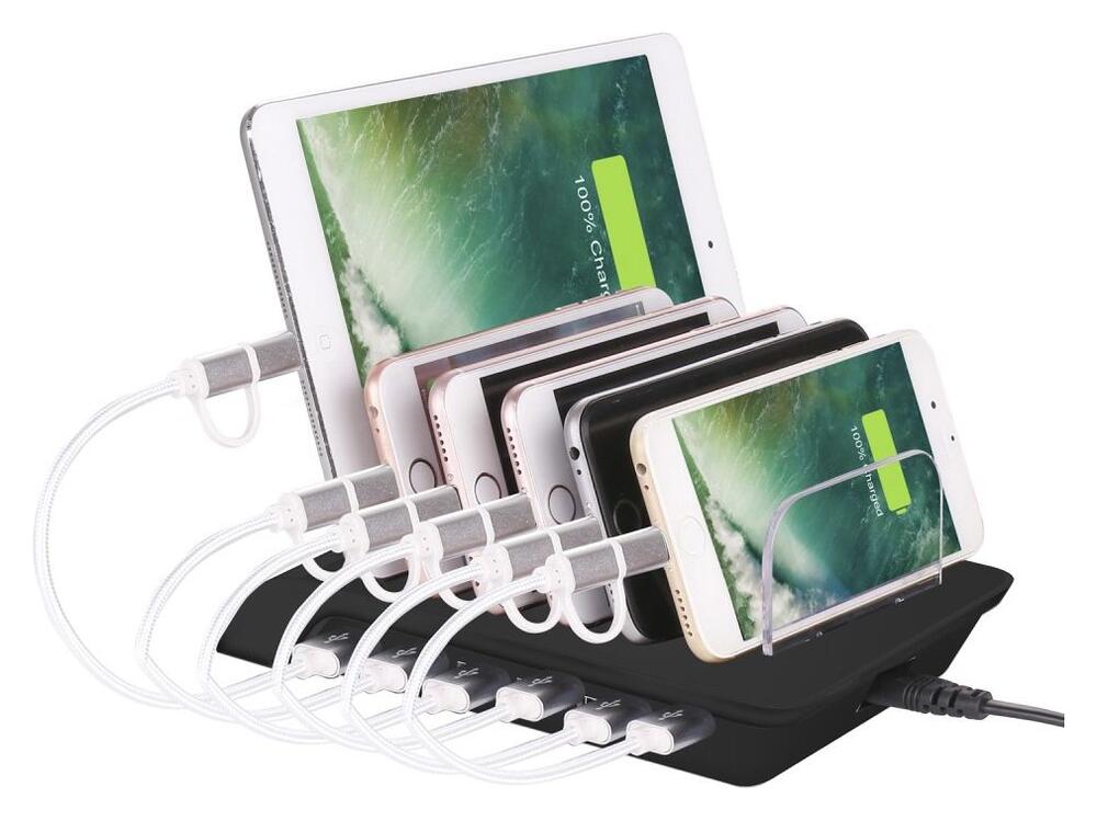 Universeel Oplaad Station 6 Poort USB Oplader 50W Zwart afbeelding 3