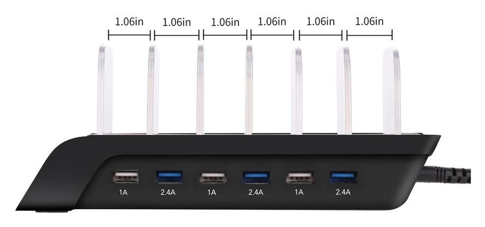 Universeel Oplaad Station 6 Poort USB Oplader 50W Zwart afbeelding 6
