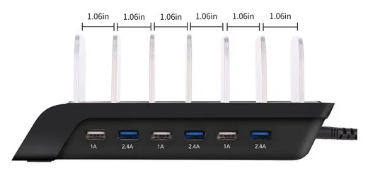 Universeel Oplaad Station 6 Poort USB Oplader 50W Zwart afbeelding 6