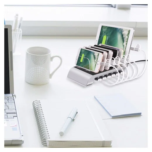 Universeel Oplaad Station 6 Poort USB Oplader 50W Zwart afbeelding 8