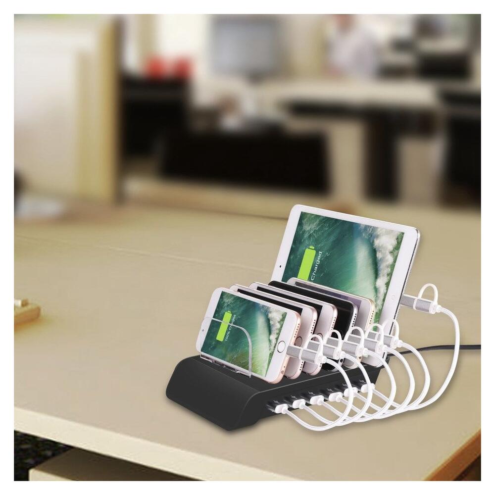 Universeel Oplaad Station 6 Poort USB Oplader 50W Zwart afbeelding 9