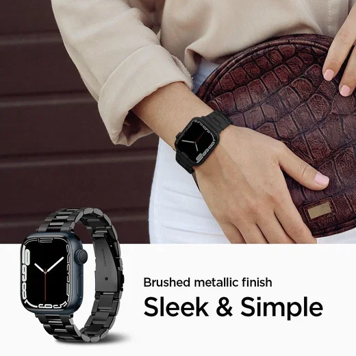 Spigen Modern Fit Apple Watch Bandje - 1-10/SE - 42/41/40/38MM - RVS - Zwart afbeelding 5