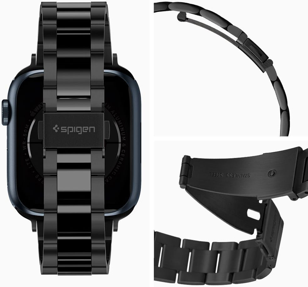 Spigen Modern Fit Apple Watch Bandje - 1-10/SE - 42/41/40/38MM - RVS - Zwart afbeelding 7