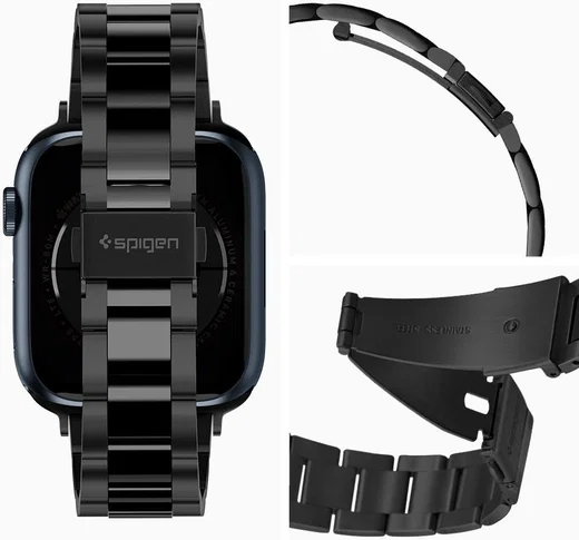 Spigen Modern Fit Apple Watch Bandje - 1-10/SE - 42/41/40/38MM - RVS - Zwart afbeelding 7