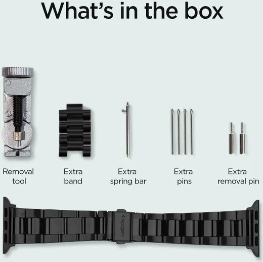 Spigen Modern Fit Apple Watch Bandje - 1-10/SE - 42/41/40/38MM - RVS - Zwart afbeelding 8