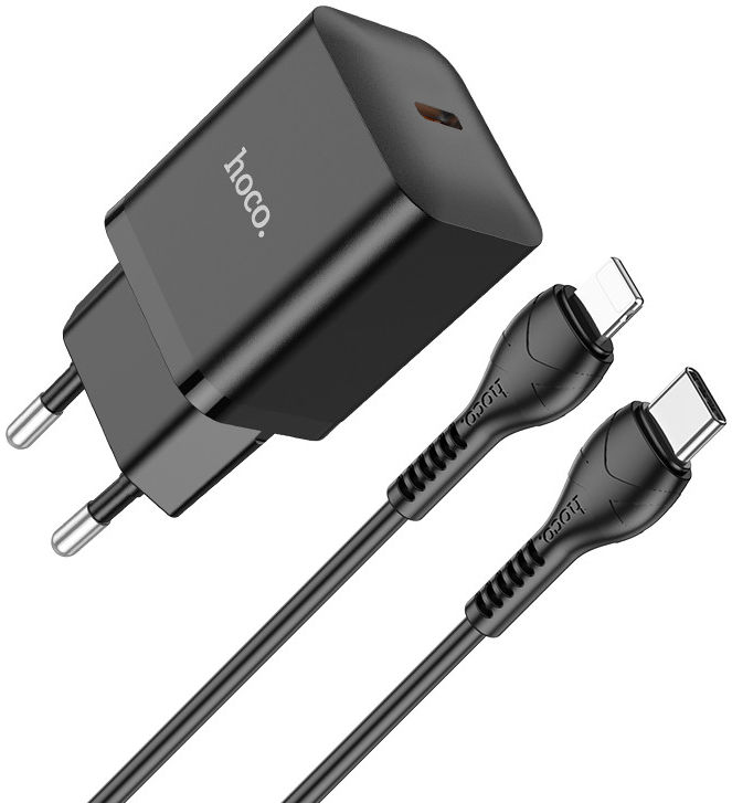 Hoco N27 20W Power Delivery USB-C Snellader + Lightning Kabel 1M Zwart afbeelding 1