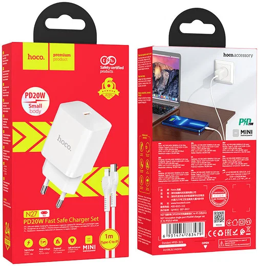Hoco N27 20W Power Delivery USB-C Snellader + Lightning Kabel 1M Wit afbeelding 6