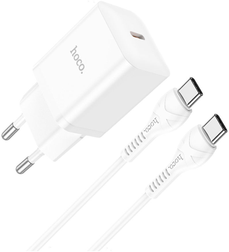 Hoco 20W USB-C Oplader Fast Charge Adapter + USB-C Kabel 1M Wit afbeelding 1