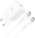 Hoco 20W USB-C Oplader Fast Charge Adapter + USB-C Kabel 1M Wit afbeelding 1