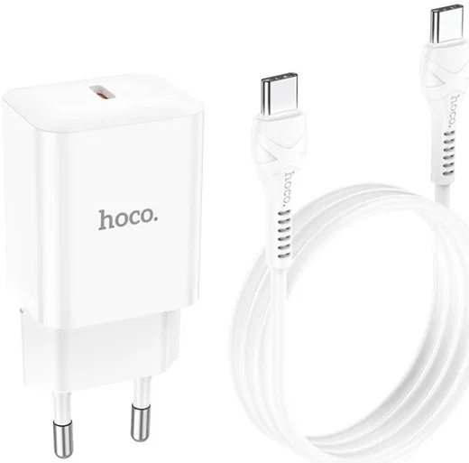 Hoco 20W USB-C Oplader Fast Charge Adapter + USB-C Kabel 1M Wit afbeelding 3