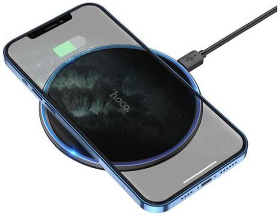 Hoco 15W Draadloze Fast Charge Oplader met USB-C Kabel Zwart afbeelding 3