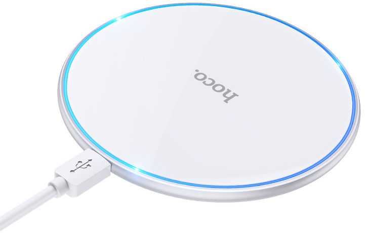 Hoco 15W Draadloze Fast Charge Oplader met USB-C Kabel Wit afbeelding 1