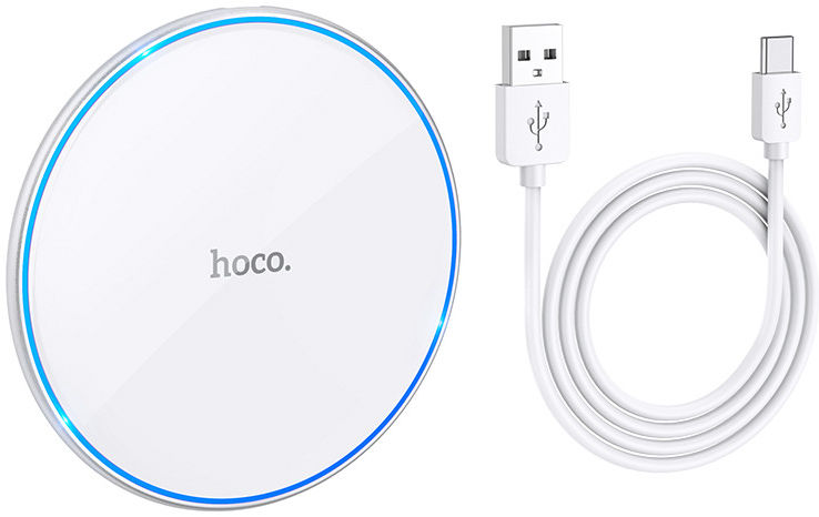 Hoco 15W Draadloze Fast Charge Oplader met USB-C Kabel Wit afbeelding 2