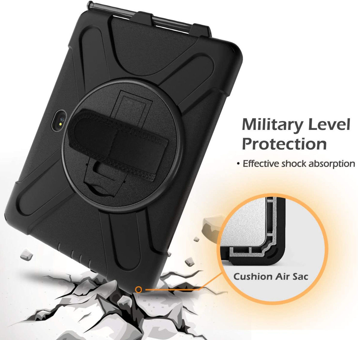 Samsung Galaxy Tab Active4 Pro Hoes met Kickstand en Handriem Zwart afbeelding 3