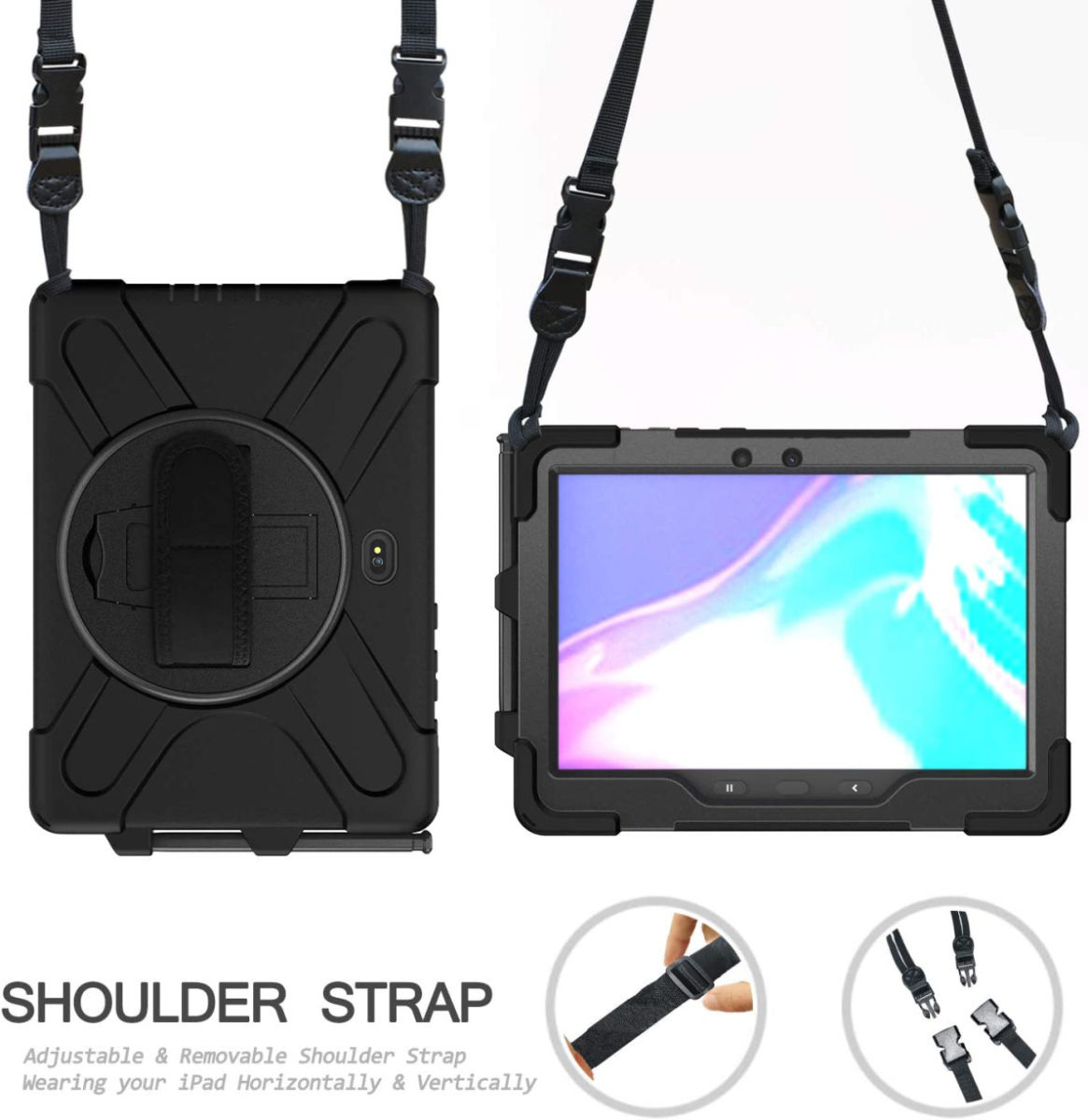 Samsung Galaxy Tab Active4 Pro Hoes met Kickstand en Handriem Zwart afbeelding 4