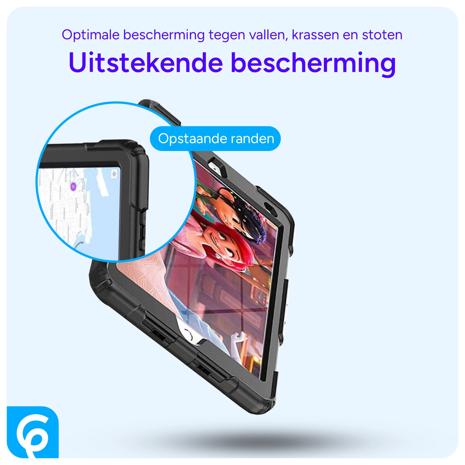 Apple iPad 10.2 (2019/2020/2021) Hoes met Screen Protector en Handriem Zwart afbeelding 2