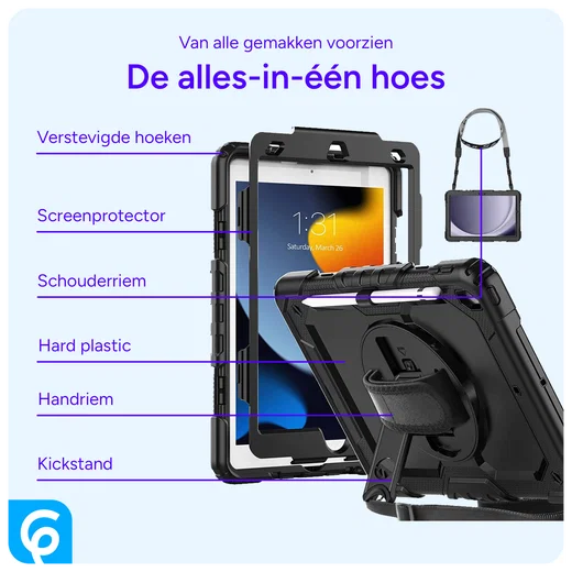 Apple iPad 10.2 (2019/2020/2021) Hoes met Screen Protector en Handriem Zwart afbeelding 4