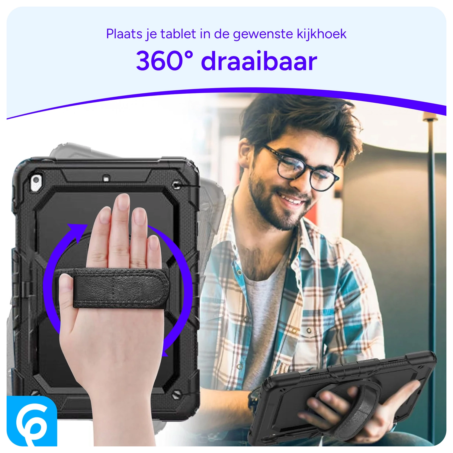 Apple iPad 10.2 (2019/2020/2021) Hoes met Screen Protector en Handriem Zwart afbeelding 7
