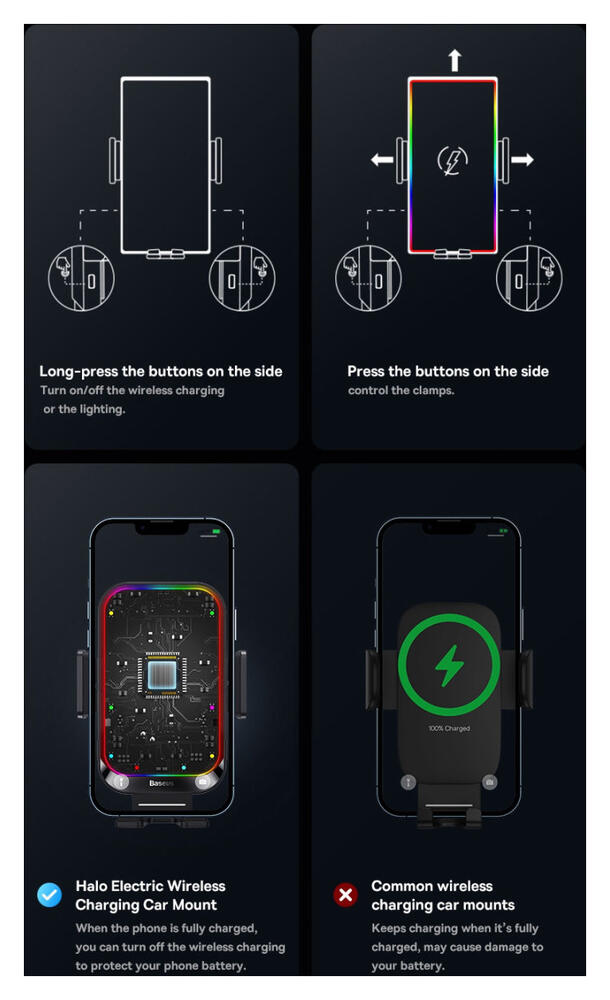 Baseus Halo Ventilatierooster Telefoonhouder met Draadloos Opladen 15W afbeelding 12