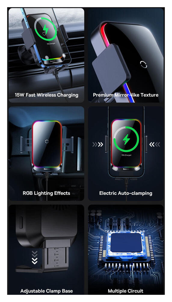 Baseus Halo Ventilatierooster Telefoonhouder met Draadloos Opladen 15W afbeelding 14