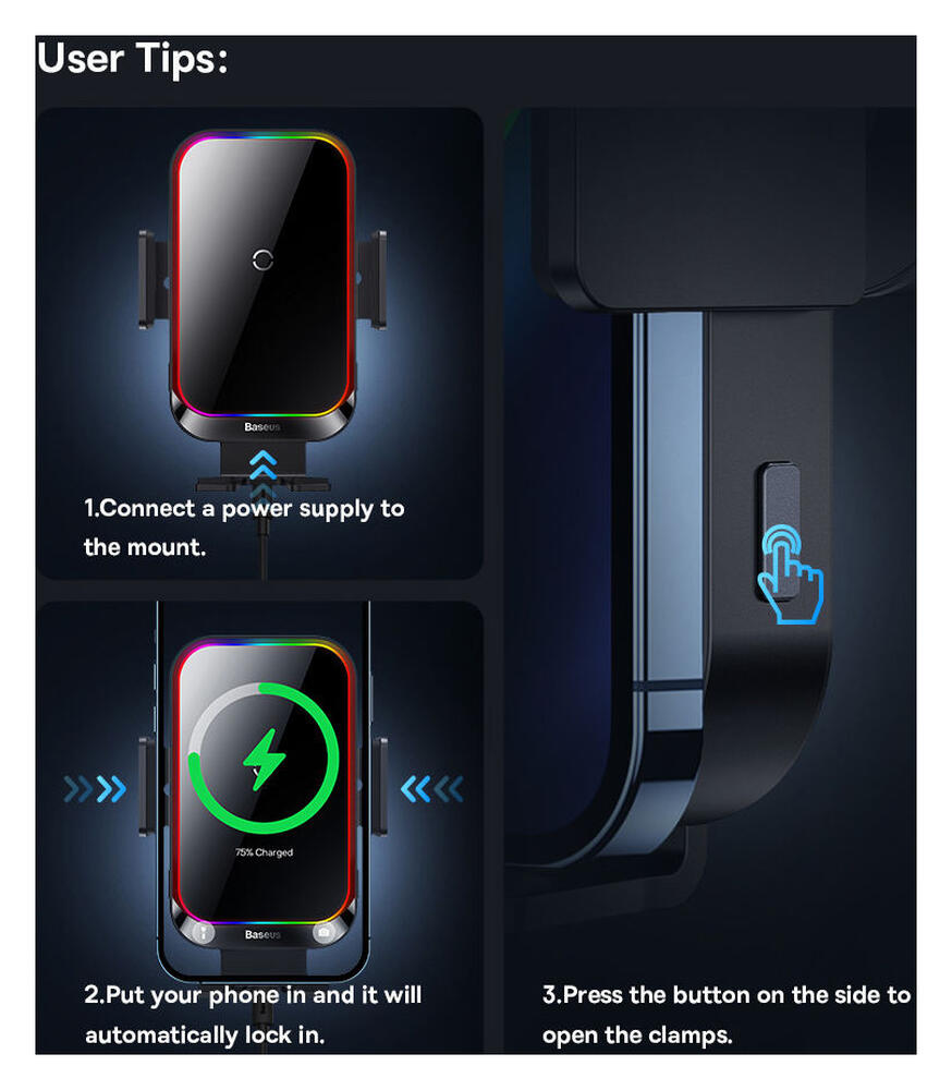 Baseus Halo Ventilatierooster Telefoonhouder met Draadloos Opladen 15W afbeelding 16
