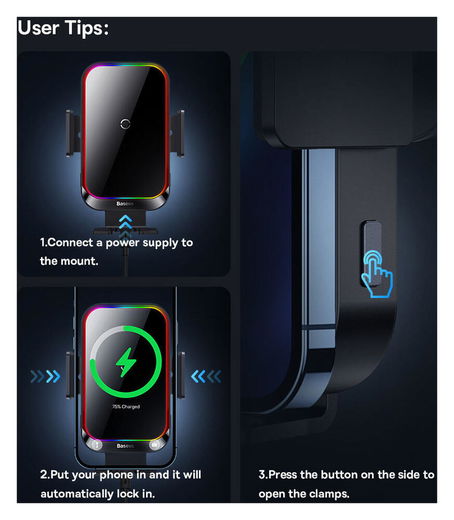 Baseus Halo Ventilatierooster Telefoonhouder met Draadloos Opladen 15W afbeelding 16