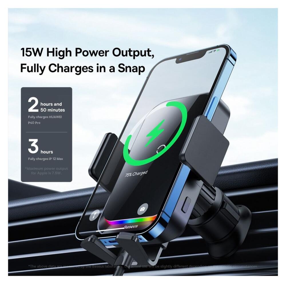 Baseus Halo Ventilatierooster Telefoonhouder met Draadloos Opladen 15W afbeelding 3