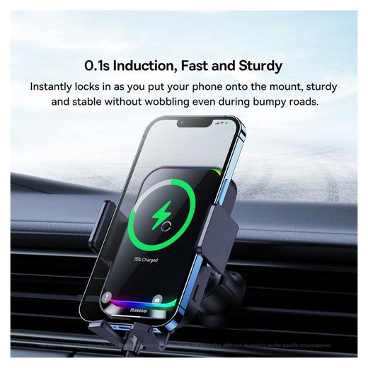 Baseus Halo Ventilatierooster Telefoonhouder met Draadloos Opladen 15W afbeelding 5