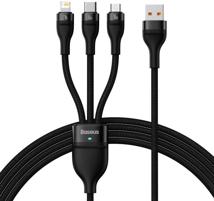 Baseus Flash Serie 3-in-1 USB naar Lightning/USB-C/MicroUSB Kabel 1.2M afbeelding 1