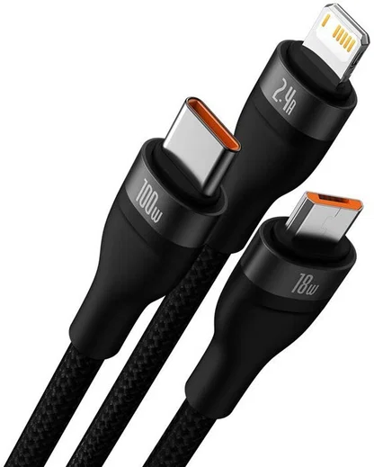 Baseus Flash Serie 3-in-1 USB naar Lightning/USB-C/MicroUSB Kabel 1.2M afbeelding 2