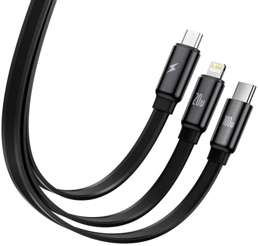 Baseus USB-C naar Lightning/USB-C/Micro USB Kabel 100W PD 1.7M zwart afbeelding 2