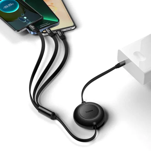 Baseus Oprolbare 3-in-1 USB-C naar Lightning/USB-C/MicroUSB Kabel 1.1M afbeelding 2