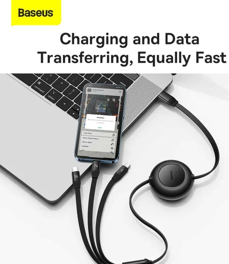 Baseus Oprolbare 3-in-1 USB-C naar Lightning/USB-C/MicroUSB Kabel 1.1M afbeelding 6