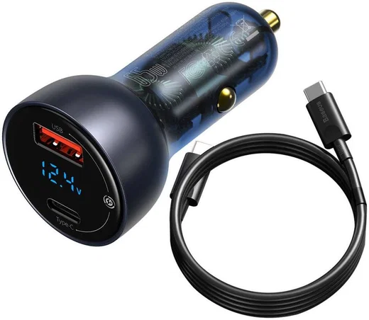 Baseus 65W Autolader USB en USB-C met USB-C Kabel 1M Donkerblauw afbeelding 1
