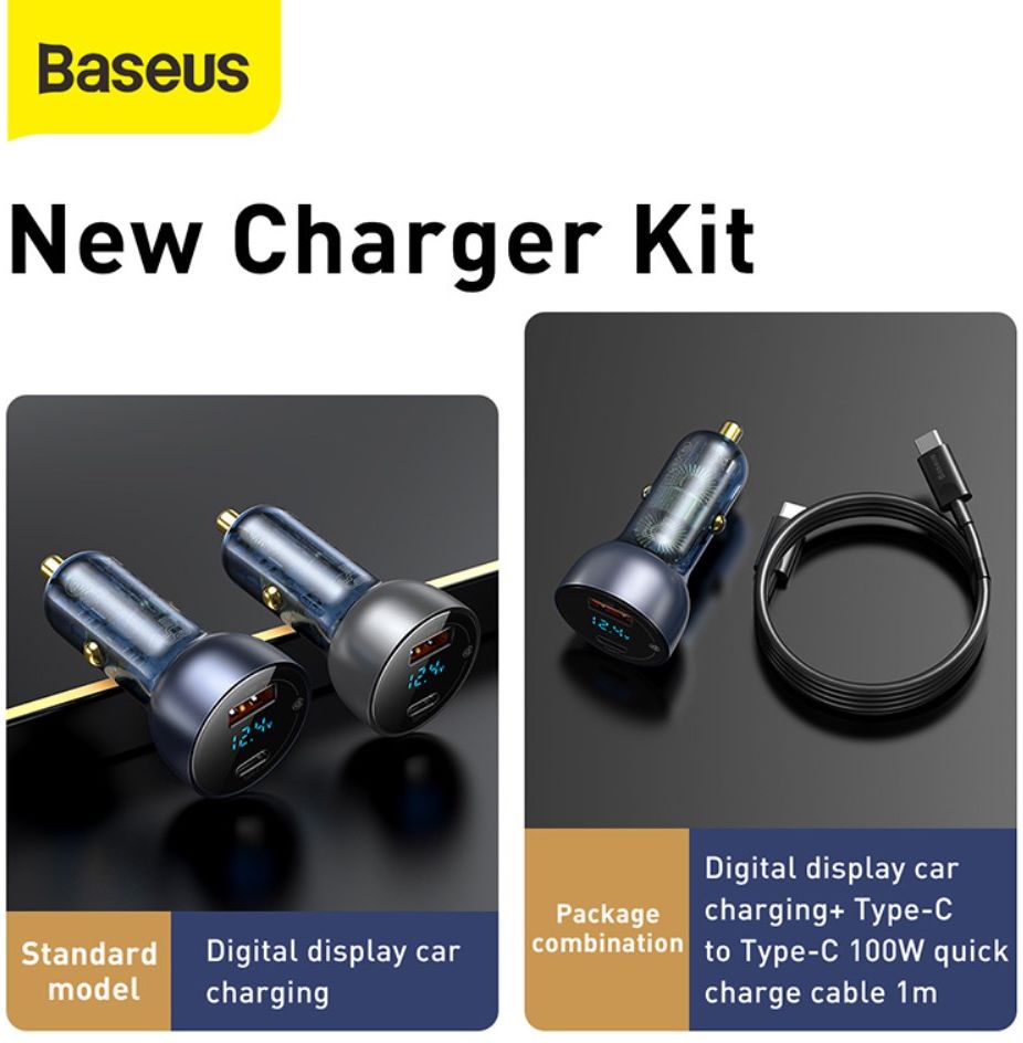 Baseus 65W Autolader USB en USB-C met USB-C Kabel 1M Donkerblauw afbeelding 17