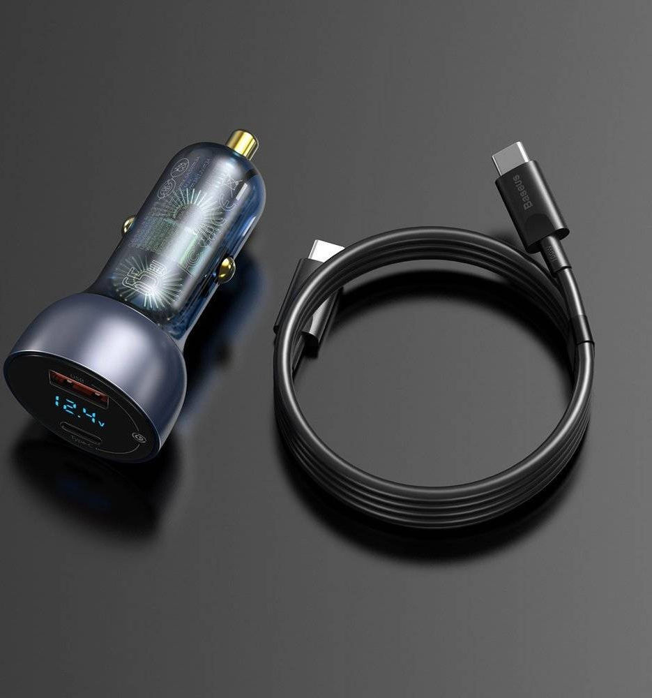 Baseus 65W Autolader USB en USB-C met USB-C Kabel 1M Donkerblauw afbeelding 8