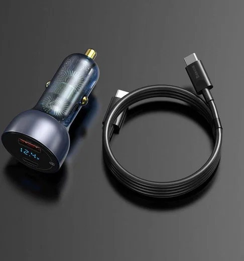 Baseus 65W Autolader USB en USB-C met USB-C Kabel 1M Donkerblauw afbeelding 8