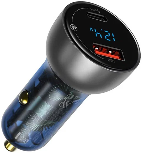 Baseus 65W Autolader USB en USB-C met USB-C Kabel 1M Donkerblauw afbeelding 2