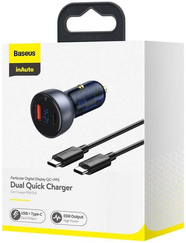 Baseus 65W Autolader USB en USB-C met USB-C Kabel 1M Donkerblauw afbeelding 20