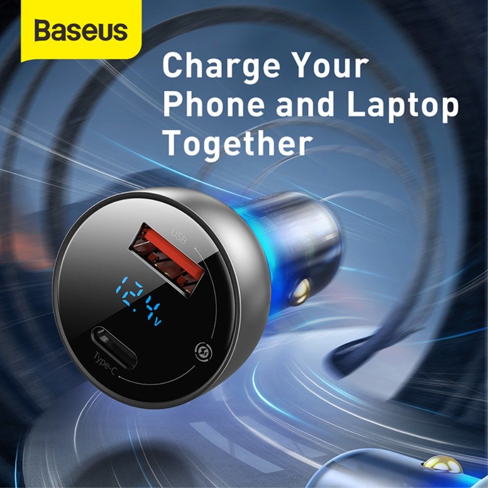 Baseus 65W Autolader USB en USB-C met USB-C Kabel 1M Donkerblauw afbeelding 12