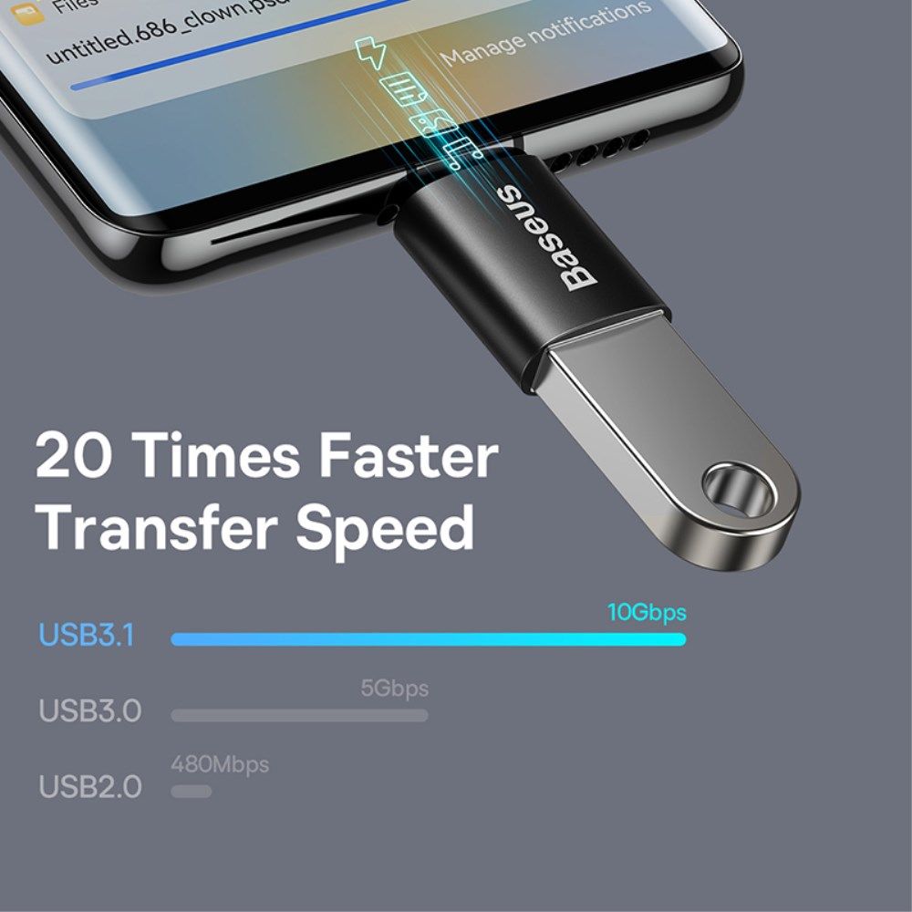 Baseus Ingenuity Universele USB-C naar USB-A Adapter Converter Zwart afbeelding 4