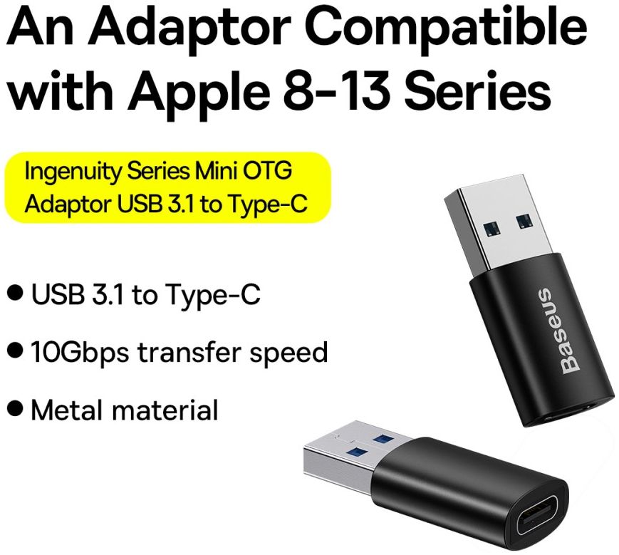 Baseus Ingenuity Universele USB 3.1 naar USB-C Adapter Converter Zwart afbeelding 5