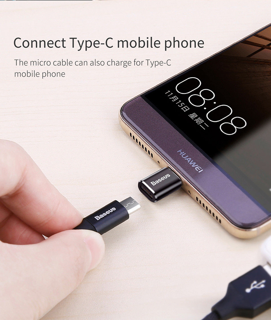 Baseus Mini USB-C naar USB-A Adapter Converter 2.4A Zwart afbeelding 10
