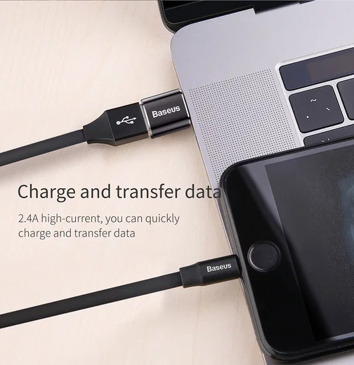 Baseus Mini USB-C naar USB-A Adapter Converter 2.4A Zwart afbeelding 12