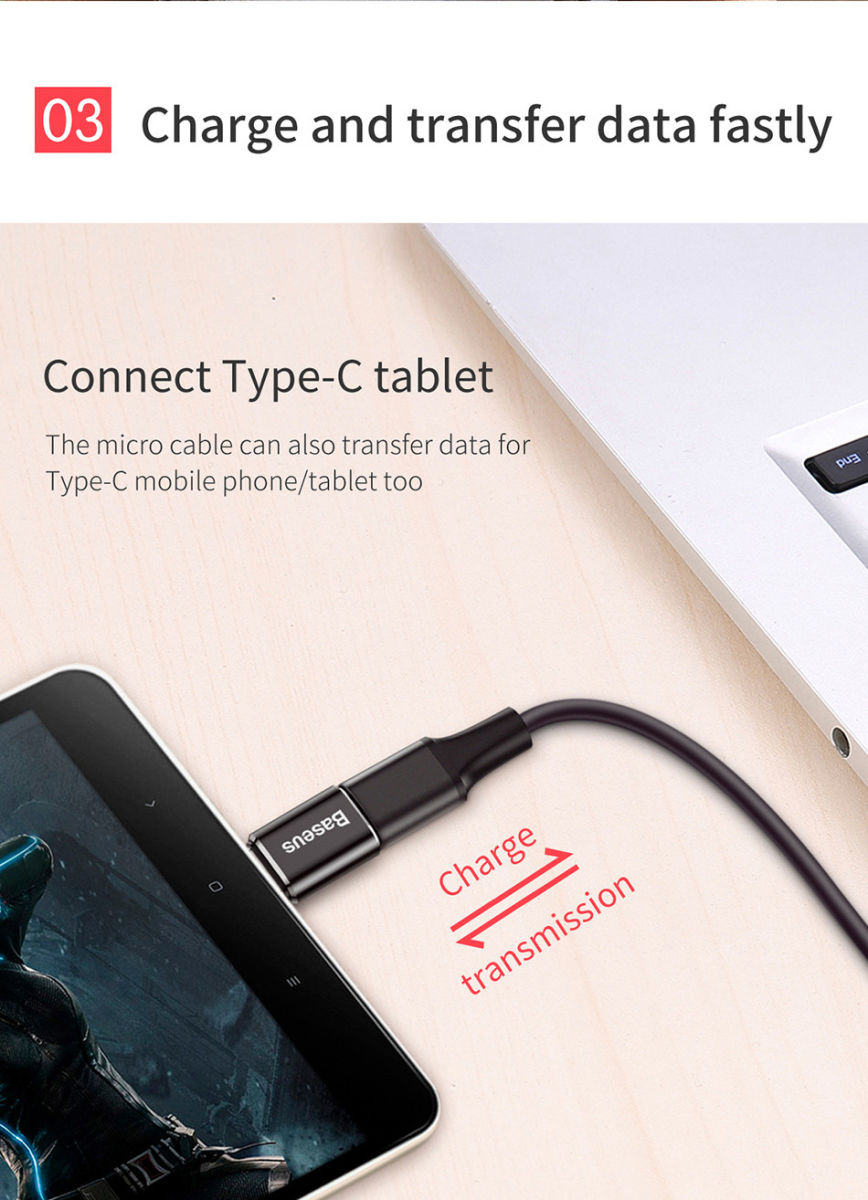 Baseus Mini USB-C naar Micro USB Adapter Converter 2.4A Zwart afbeelding 4