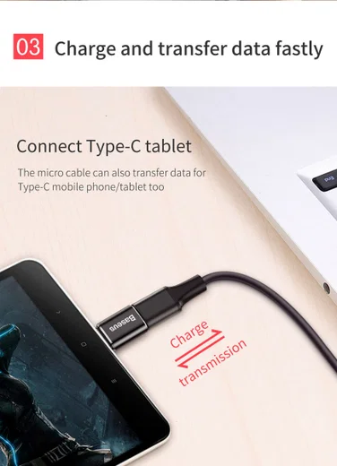 Baseus Mini USB-C naar Micro USB Adapter Converter 2.4A Zwart afbeelding 4